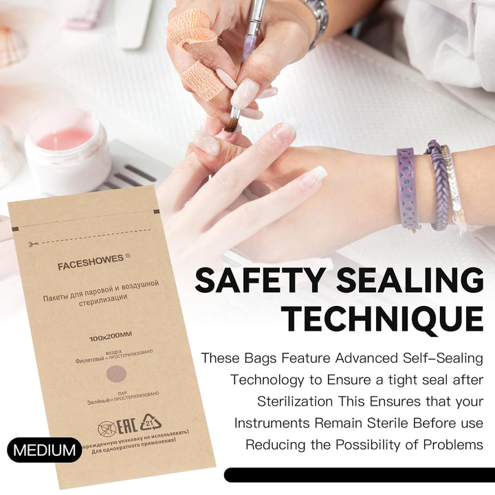 100Pcs Disposable Self-Sealing Sterilizer Pouches for Nail Tool, Dry Heat Autoclave Nail Tools Sterilizer Bags Kraft Paper Cleaning Bags for Dentist Tools and Nail Art Supplies (75Mm X 150Mm)