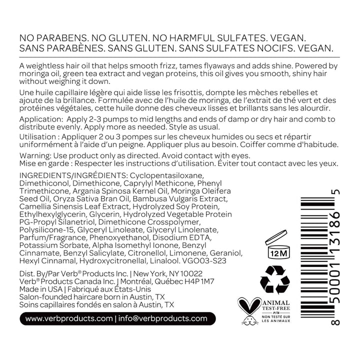 Ghost Oil - Weightless Hair Oil for Fine to Medium Hair - Smooths Frizz, Adds Shine - No Parabens, Gluten or Harmful Sulfates