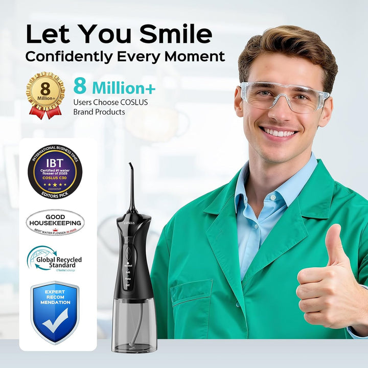 Water Dental Flosser Pick for Teeth: 4 Modes Cordless Portable 300ML Larger Tank Water Teeth Cleaner IPX7 Waterproof Flossing Cleaning Picks for Home Travel Black C30(FC5360)