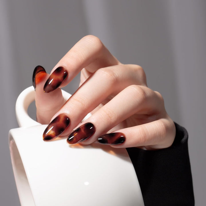 15ML Jelly Sheer Tortoise Gel Nail Polish 1Pc Transparent Hot Cocoa Amber Gel Polish Soak off UV LED Translucent Nail Polish Nail Art Starter Manicure Salon DIY at Home, 0.5 OZ