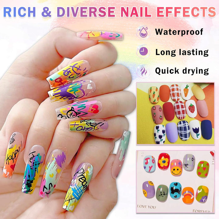 12 Colors Nail Art Pens Set Nail Polish Pens Nail Art Drawing Pen Quick Dry Waterproof Nail Art Painting Pens Kit for Home DIY Nail Art Design