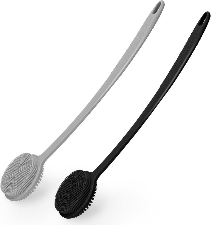 Silicone Back Scrubber for Shower, 17In Lengthen Long Handle Body Brush, Double Sided Shower Brush for Shower Exfoliating and Massage Can Produce Rich Foam, Long Handle Back Scrubber for Men.