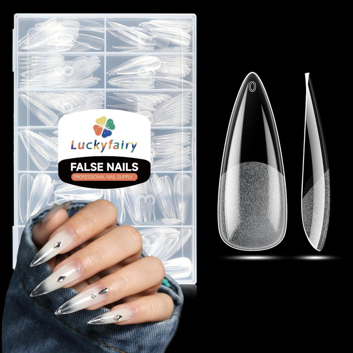 Short Almond Nail Tips, 240Pcs Soft Nail Gel Tips Pre-Shaped Acrylic Fake Nails, Half Matte Full Cover Clear Gelly Press on Flase Nail Tips for Extension Nail Manicure Home DIY 12 Sizes Gelly Tips