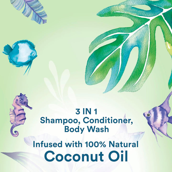 Kids Natural Coconut Oil 3-In-1 Tear Free, Body Wash, Shampoo and Conditioners, No Sulfates, No Parabens, No Silicones, No Dyes, 16.5 Oz Pack of 4