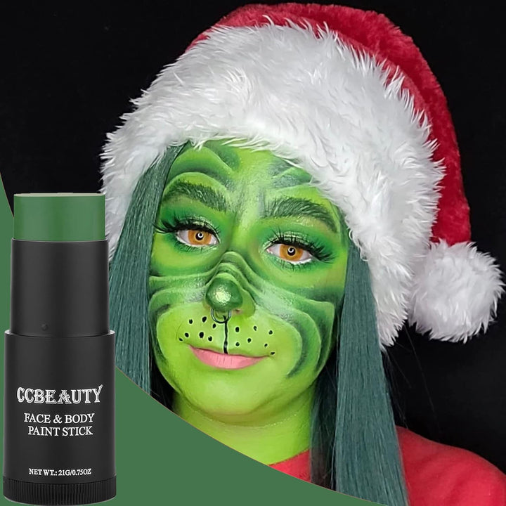 Witch Green Face Paint Stick, Face Painting Kit, Dark Green Cream SFX Makeup Foundation, Professional Body Paint for St. Patrick'S Day, Halloween Costume Party, Grinch Hulk Monster Makeup