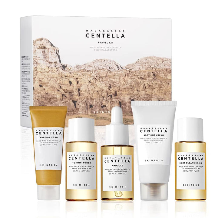 Madagascar Centella Travel Kit, Toner, Ampoule, Soothing Cream, Cleansing Oil, Ampoule Foam, Basic Skincare Trial Kit Box , Gift Sets for Mom, Women & Mothers Day, Compact Size