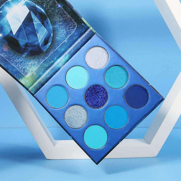 Eyeshadow Palette 9 Colors Blue Eyeshadow Gemstone Shadow Palette Highly Pigmented Mattes Shimmers Smokey Glitter Cream Colorful Powder Blendable Long Lasting Waterproof Makeup Palette