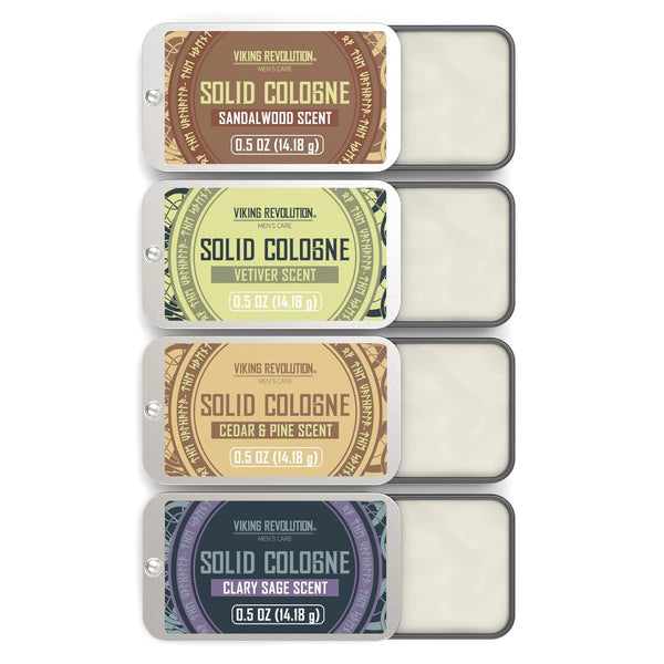 4 Pack Mens Solid Colognes 0.5 Oz - Men Solid Perfume with Cedar Wood, Clary Sage, Vetiver, Sandalwood Cologne for Mens - Travel Cologne Wax Gifts for Men