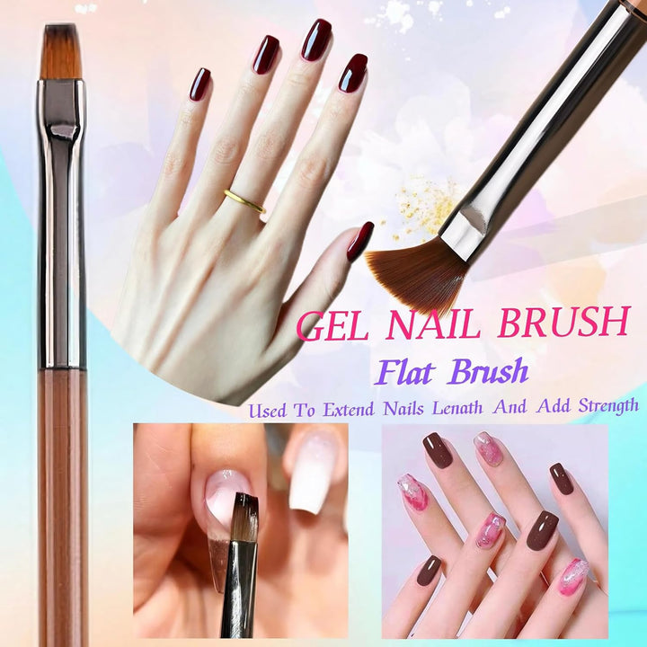 5Pcs Nail Art Liner Brushes, Liner Brush for Nails Gel, Thin Nail Art Brush, Sizes 7/9/11/15/25Mm. 3Pcs Nail Art Clean up Brushes, for Nail Design Painting Diy and Clean Polish Mistake on the Cuticles