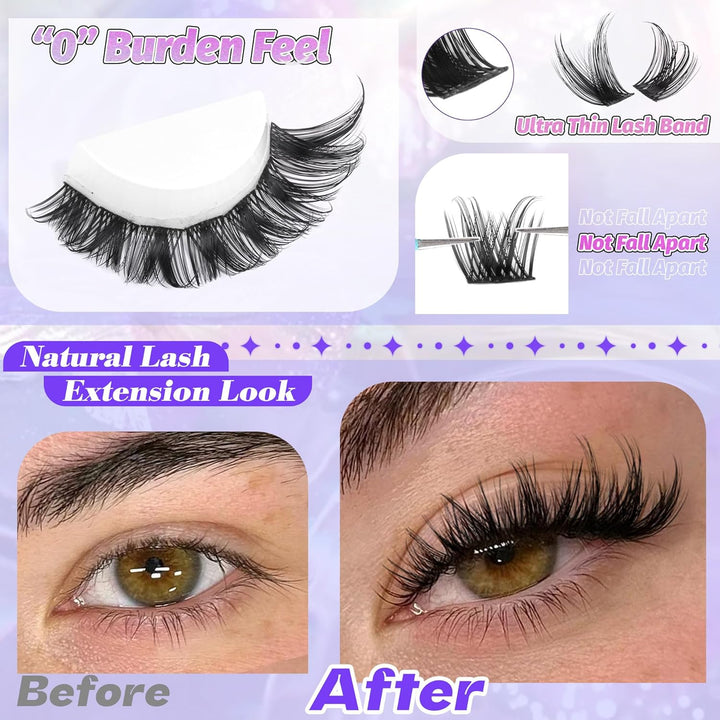 Lash Clusters Wispy Eyelash Clusters 10-18Mm 168Pcs Cluster Eyelash Extensions Natural Volume Lash Extensions DIY Individual Lashes Clusters with Soft Thin Band