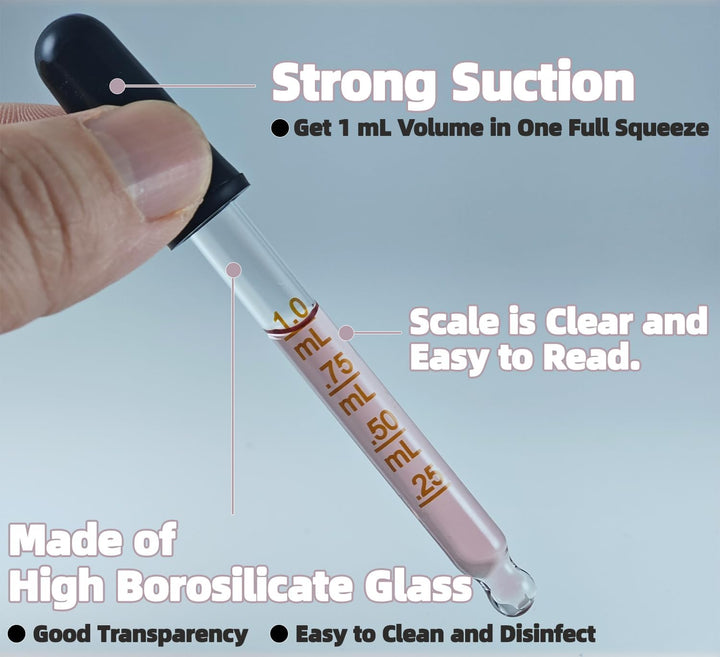 6 Pack Glass Pipette Dropper with Brush - Bent & Straight Tips, 1 Ml Eye Droppers for Essential Oils, Lab, Crafts, Measuring and Transferring Liquids