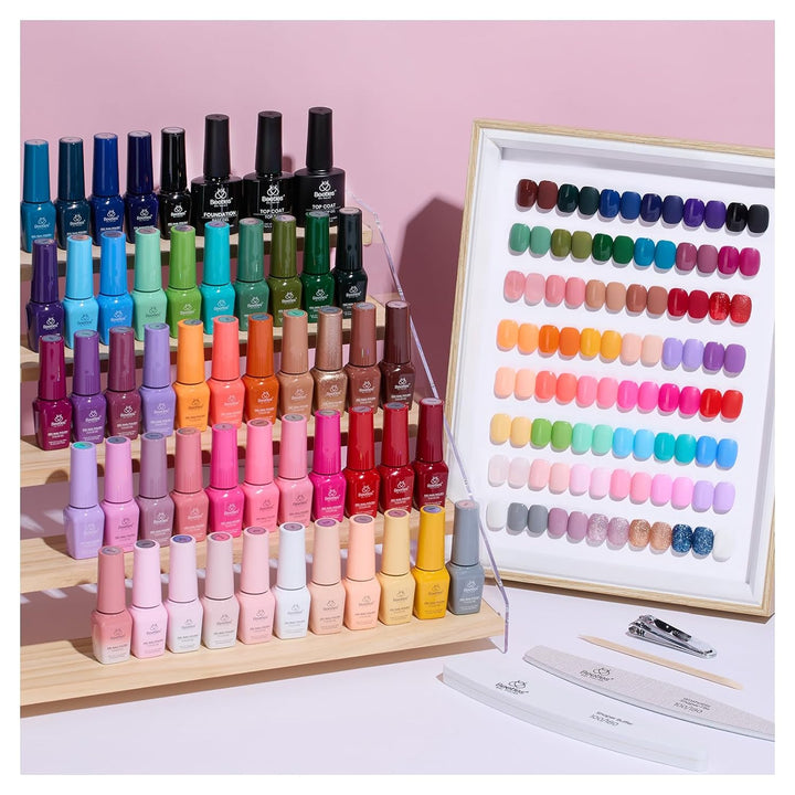 Vivid Seasons, Fall Gel Nail Polish Set, 36 Colors Yellow Burgundy Purple Pink Jelly Shades, 45Pcs with Base & Top Coat, UV LED Soak off DIY Salon Set, Gift for Women & Girls