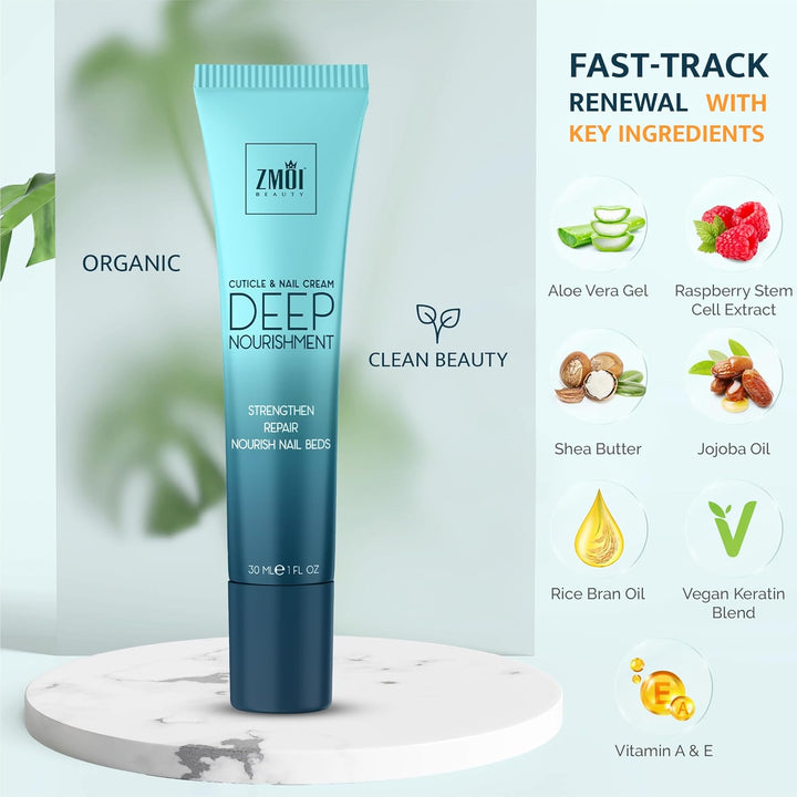 Cuticle & Nail Cream Treament, Deep Nourishing - USA Made - Daily Repair Nail Care W/Organic Shea Butter, Jojoba Oil - Soften Cuticles, Strengthen Nails, Hydrating (1 Fl Oz/Pack of 1)