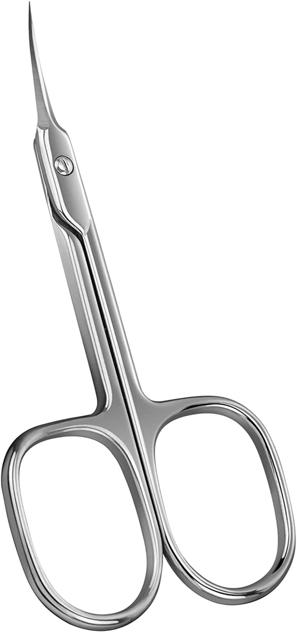 Cuticle Scissors Extra Fine Curved Blade, Super Slim Manicure Scissors for Cuticles Professional Small Scissors with Precise Pointed Tip Grooming Blades, Eyebrow, Eyelash, and Dry Skin - Silvery