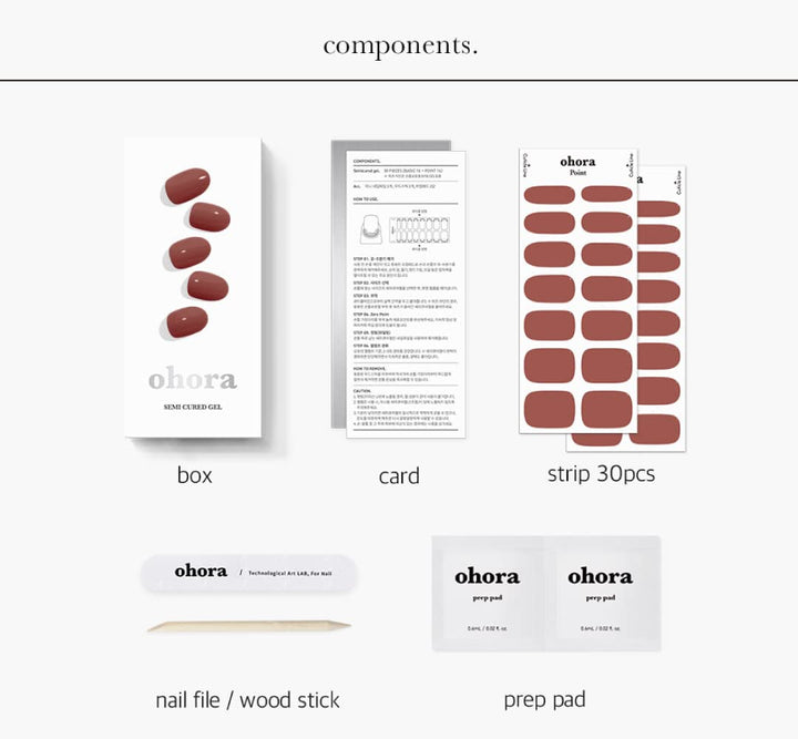 Semi Cured Gel Nail Strips (N Brick) - Brown, Solid, Works with Any UV/LED Lamps, Salon-Quality, Long Lasting, Easy to Apply & Remove - Includes 2 Prep Pads, Nail File & Wooden Stick