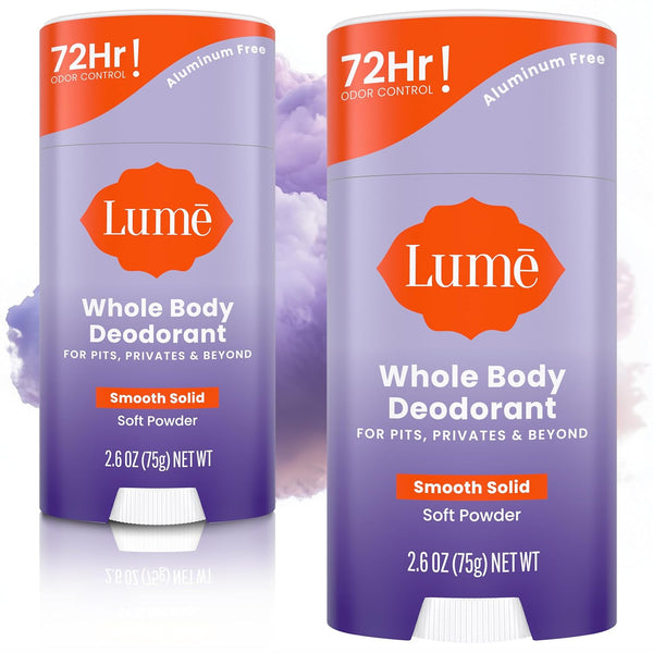 Whole Body Deodorant - Smooth Solid Stick - 72 Hour Odor Control - Aluminum Free, Baking Soda Free and Skin Safe - 2.6 Ounce (Pack of 2) (Soft Powder)