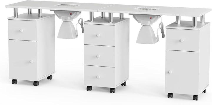 Manicure Table Nail Desk for Nail Tech, Nail Table Beauty Salon Station W/Electric Dust Collector Acetone Resistant W/Lockable Wheel,Arm Rest