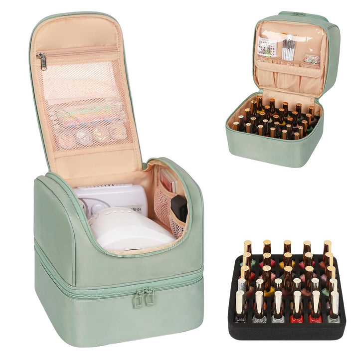 Nail Polish Organizer Case, Nail Supplies Storage Box Holds 45 Bottles Nail Polish & Nail Lamp, Travel Nail Tech Carrying Case, Nail Kit Bag for Nail Stuff & Manicure Tools