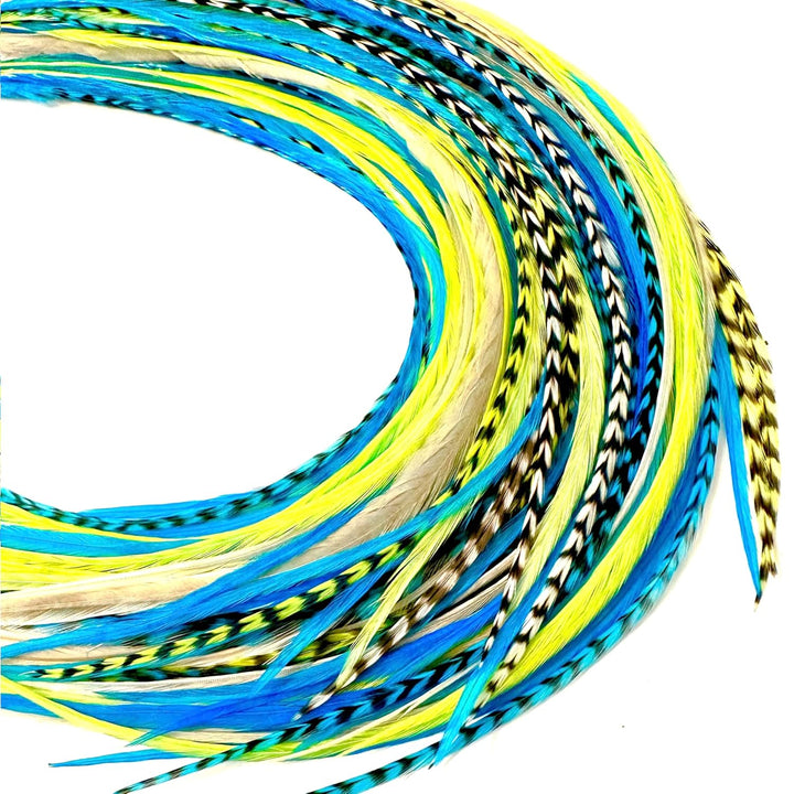 21 Natural Color Hair Extensions – 9”–14” Long – DIY Rooster Kit with 20 Micro-Link Beads – 100% Real Feathers – Eye-Catching Boho Style