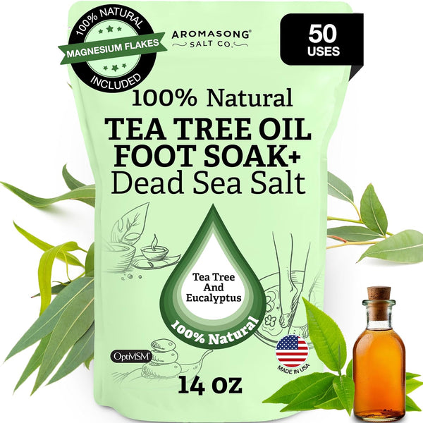 Tea Tree Foot Soak with Magnesium Flakes and Dead Sea Foot Soaking Salts - Pedicure Tea Tree Oil Foot Soak for Dry Cracked Feet-Athlete'S Callus Remover- Eliminates Odor- Packaging May Vary