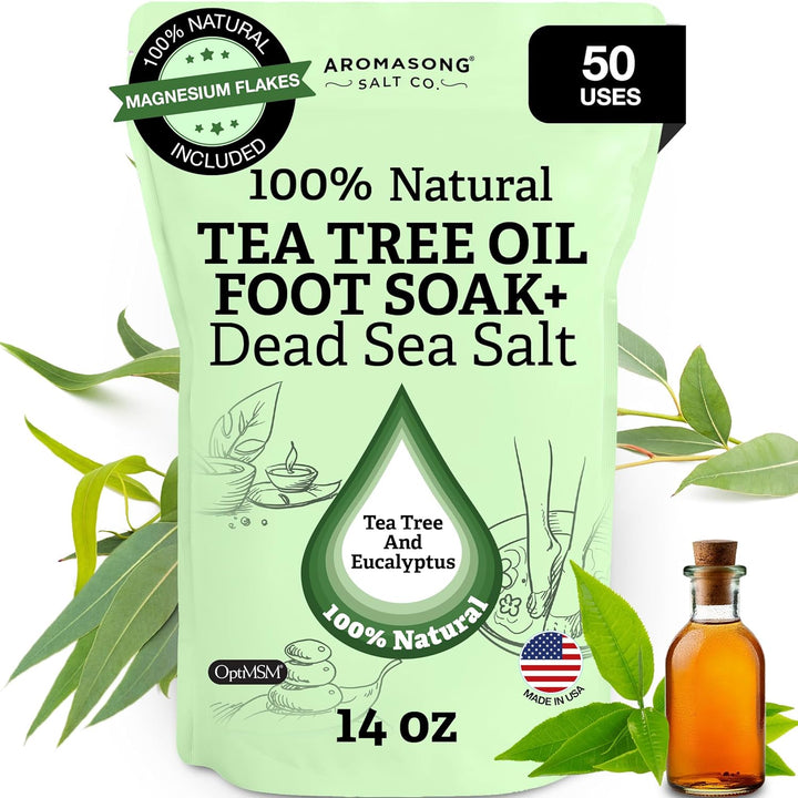 Tea Tree Foot Soak with Magnesium Flakes and Dead Sea Foot Soaking Salts - Pedicure Tea Tree Oil Foot Soak for Dry Cracked Feet-Athlete'S Callus Remover- Eliminates Odor- Packaging May Vary