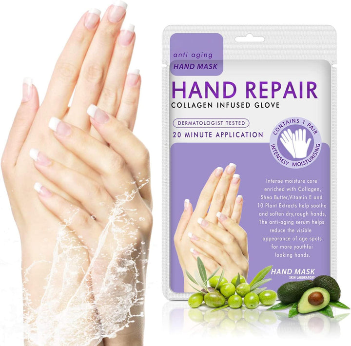 Hand Mask Moisturizing Glove 5 Pack, Hand Peel Mask Exfoliating Gloves, Hand Repair Glove for Dry Hands Treatment, Remove Dead Skin, Rough Skin, Purple