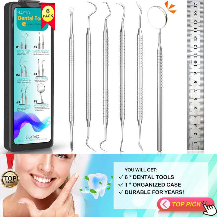 Dental Tools, Dental Pick for Teeth Cleaning, Stainless Steel Hygiene Kit with Tooth Scraper Plaque Tartar Remover - with Case