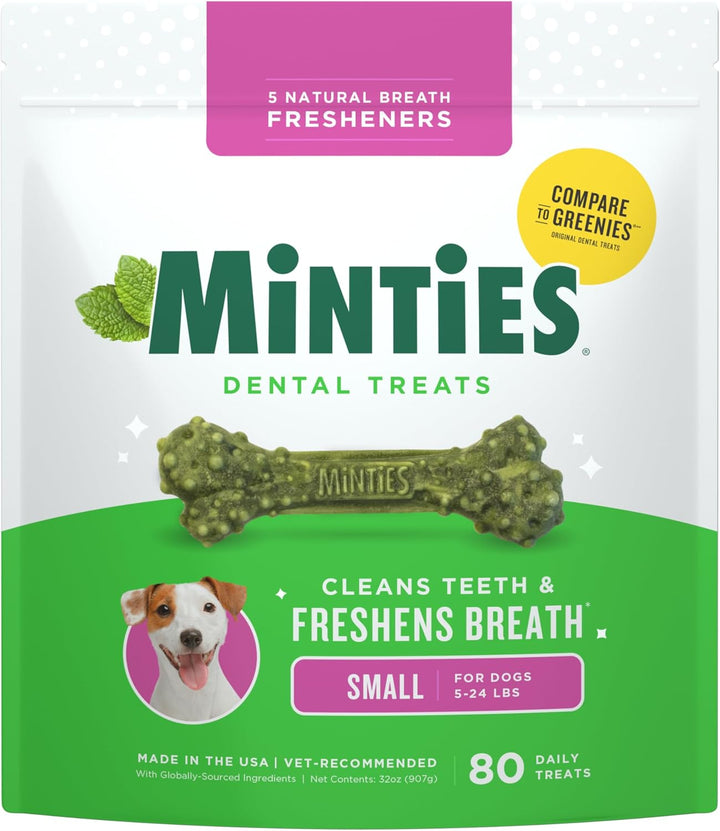 Dental Chews for Dogs, 40 Count, Vet-Recommended Mint-Flavored Treats for Tiny/Small Dogs 5-24 Lbs, Dental Bones Clean Teeth, Fight Bad Breath, and Removes Plaque and Tartar