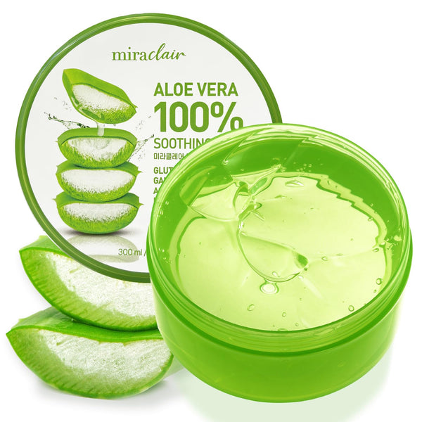 Aloe Vera Gel for Face, Skin, Hair & Sunburn Relief, Made with 100% Pure Aloe Gel for All Skin Types. Made in Korea. 300Ml (10.1Fl.Oz) (1)
