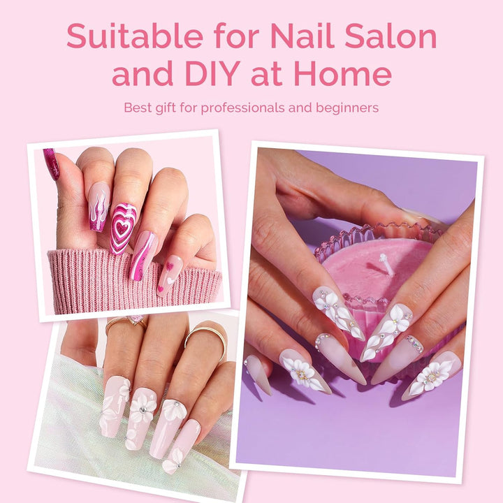 3-Piece Acrylic Nail Brush Set - Sizes 8/10/14, Professional Nail Art Tool for Acrylic Application, Powder, Extension & 3D Carving - Pink