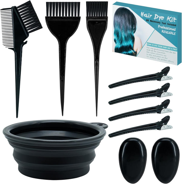 10 Pc Hair Bleach Kit - Hair Coloring Products with Dye Brush, Color Bowl, Earmuffs, Clip for Salon Bleaching & Highlighting