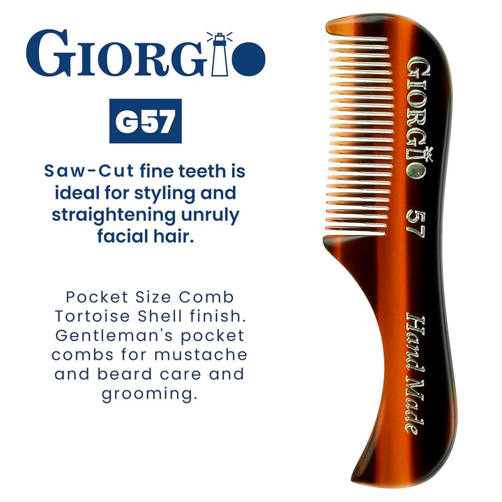 G57 Extra Small Men'S Fine Tooth Beard and Mustache Comb for Facial Hair Grooming and Styling. Wallet Pocket Comb Beard Comb for Men, Handmade, Saw-Cut and Hand Polished