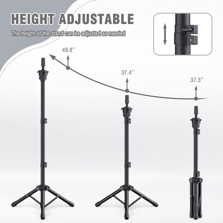 Reinforced Wig Stand with Mannequin Head - Adjustable Wig Head Stand with Head for Wigs - Manikin Head Set for Cosmetology, Black