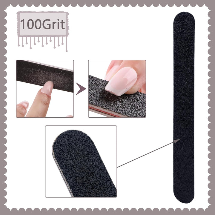 20 Pack 100/180 Grit Nail Files, Black Professional Reusable Emery Boards Nail File, Manicure Tool Suitable for Both Acrylic and Natural Nails