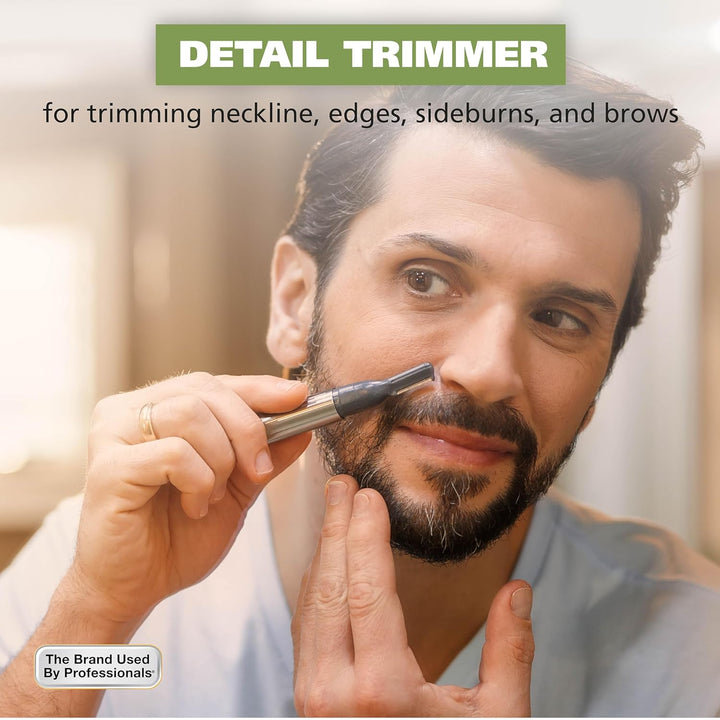 Micro Groomsman Battery Personal Trimmer for Hygienic Grooming with Rinseable, Interchangeable Heads for Eyebrows, Neckline, Nose, Ears, & Other Detailing - 05640-600