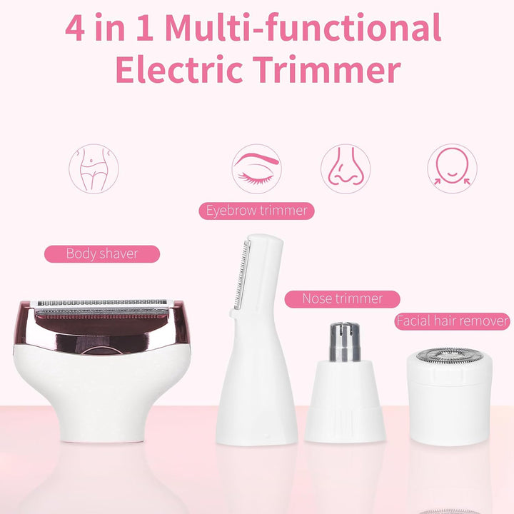 Electric Razors LED Display for Women Men, 2025 Wet/Dry Lady Shaver,4 in 1 Cordless Hair Remover with IPX7 Waterproof,Smooth & Silky Portable Bikini Electric Grooming Set (Pink & White)