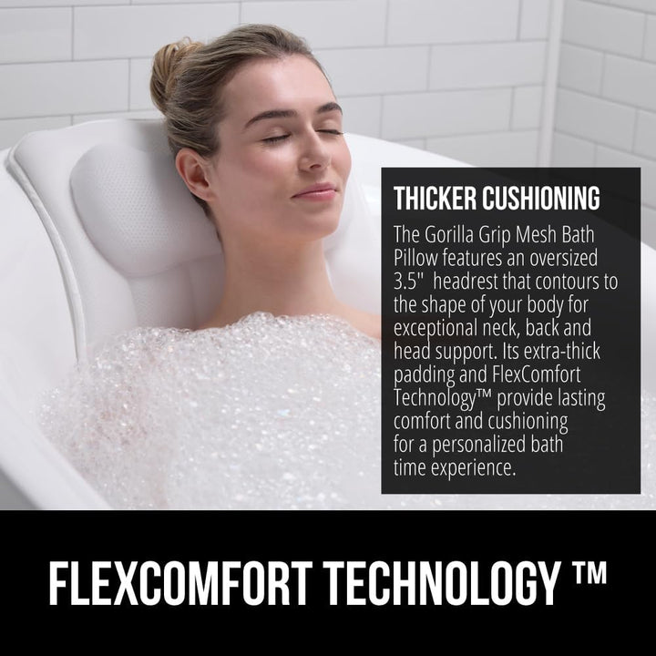Bath Pillow for Tub with Powerful Suction Cups, Headrest Bathtub Pillows for Neck and Back Support, Machine Washable, Bathtub Accessories for Women, Relaxing Spa Gift Essentials, White