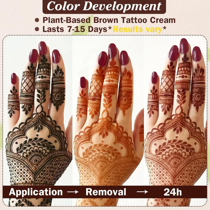 Brown Temporary Tattoo Kit,Temporary Tattoos Stencils Kit (3Pcs Brown Tattoo Cones 4 Reusable Templates 1Pcs Tattoo Outline Pen)， Waterproof,Diy Body Art for Women Men