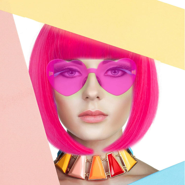 Short Bob Hair Wigs Straight with Flat Bangs Synthetic Colorful Cosplay Daily Party Neon Wig for Women + Free Wig Cap 14" Natural as Real