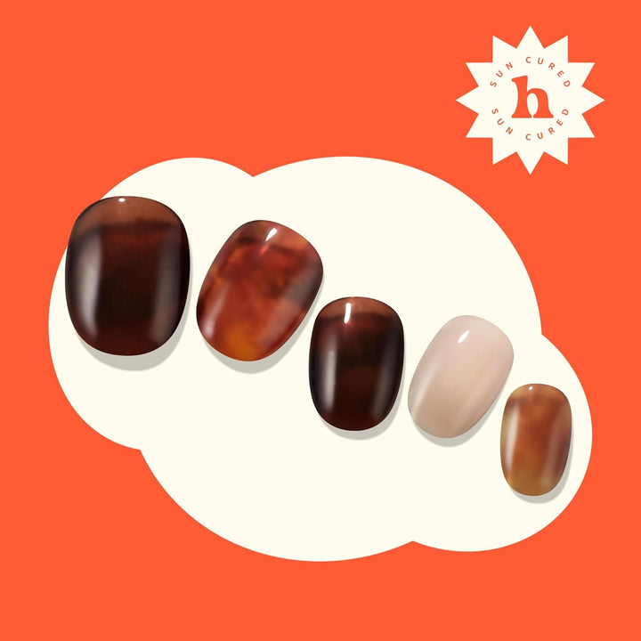 Semi Cured Gel Nail Strips | No LED Lamp Needed | Fall, Marble, Brown | Easy Apply & Remove, Salon Quality | Includes 28 Strips, 1 Prep Pads, Nail File & Wooden Stick - Hey, Let’S Get Cozy