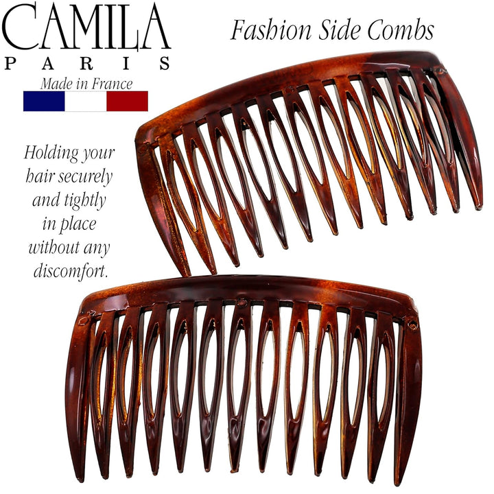 Paris AD825/2 French Hair Side Comb, Small, Curved Tortoise Shell French Twist Hair Combs Decorative, Strong Hold Hair Clips for Women Bun Chignon Up-Do Girls Hair Accessories, Made in France