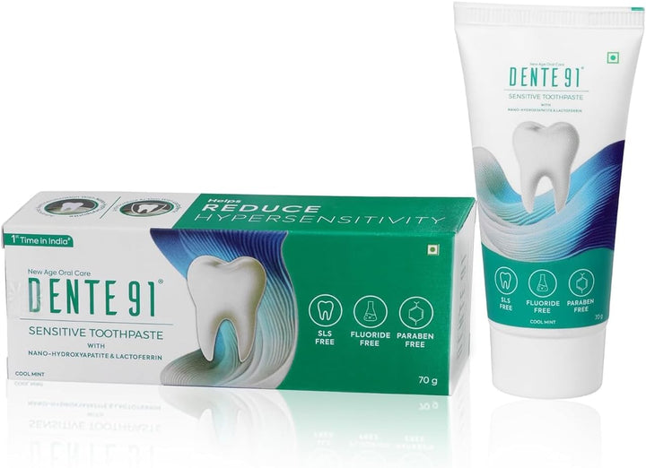De..Nte91 Sensitive Toothpaste, Reduces Hypersensitivity, Strengthens Enamel, Repairs Cavities, Remineralizes Teeth, SLS Free, Fluoride Free, Paraben Free, Pack of 1, 70Gm