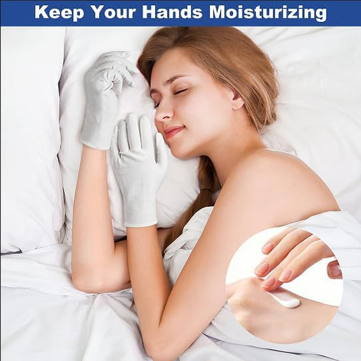 3 Pairs White Cotton Gloves, Premium Cotton Gloves for Dry Hands Sleeping, White Gloves for Moisturizing Hands Women and Men, Cloth Gloves for Eczema, Spa Glove for Lotion Overnight by