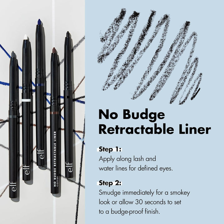 No Budge Retractable Eyeliner, Creamy, Ultra-Pigmented & Waterproof, Creates Bold & Defined Lines, Vegan & Cruelty-Free, Black