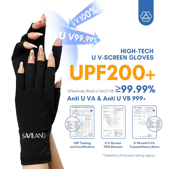 UV Gloves for Nails: Professional UPF200+ UV Glove for Gel Manicures anti UVA & UVB 999+ Gloves for Gel Nail Lamp Fingerless UV Light Gloves for Gel Nails Prevent Hands from UV Harm (Black)