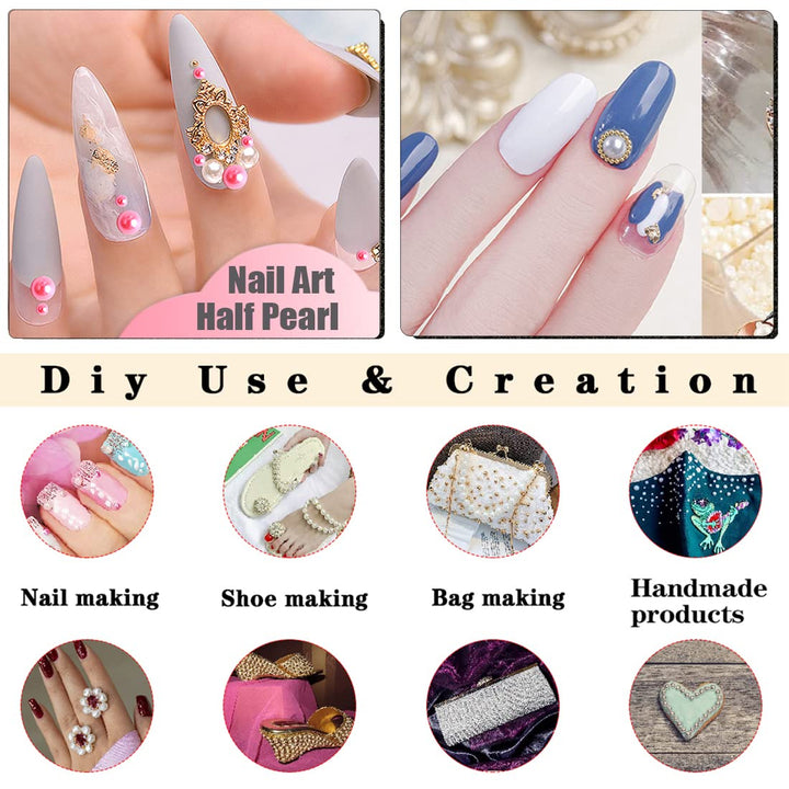 5800 Pcs Half Pearls for Crafts, Flatback Pearls for Artwork Making, DIY Rhinestones Accessory Nail Art, Face Gems Jewels Flat Back Craft Pearls - White