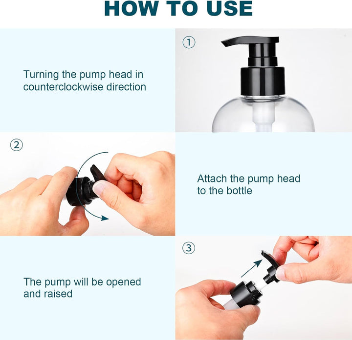 Empty Plastic Pump Bottles Dispenser 2 Pack Clear Refillable Pump Bottle for Shampoo, Liquid Soap, Massage Oil