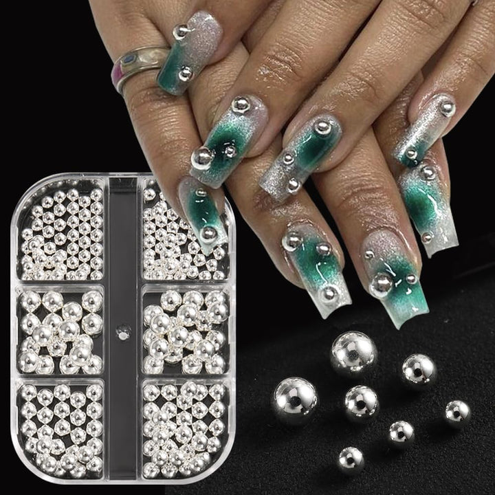 3D Mixed Sizes Nail Art Studs Gold Silver Mini Metal Caviar Nails Beads Ball Nail Rivets Jewelry for Women Girls Manicure Nails Supplies DIY Crafts Decorations