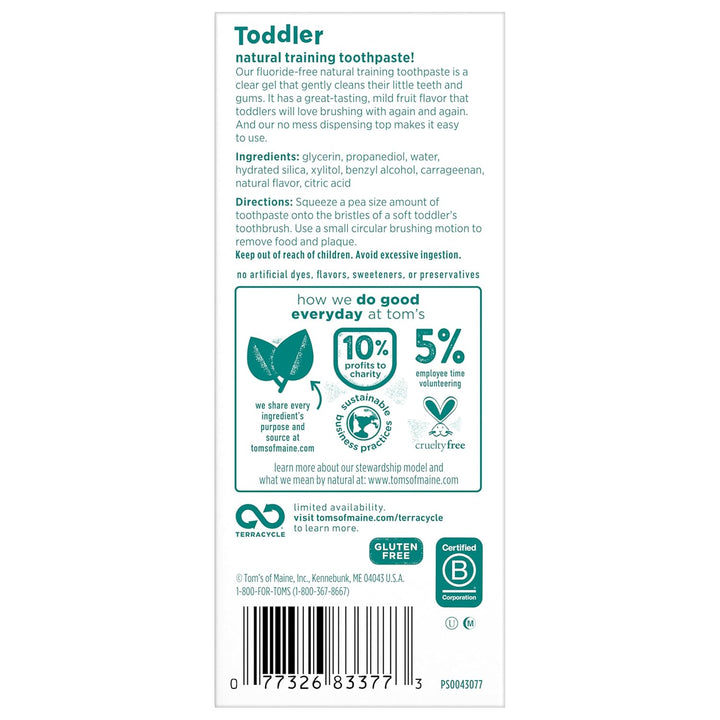 Fluoride-Free Toddler Training Toothpaste, Mild Fruit, 1.75 Oz. 3-Pack (Packaging May Vary)