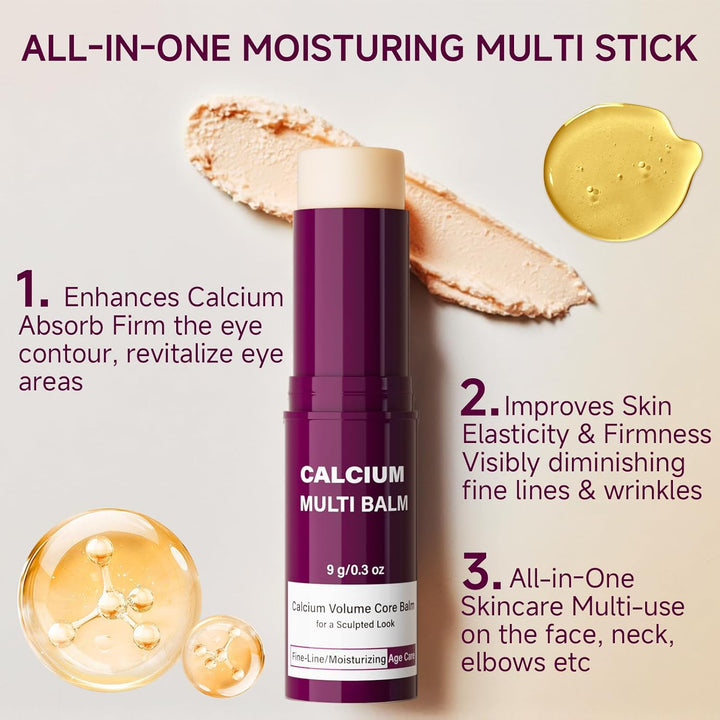 Cemenrete Calcium Multi Balm, Cemenrete Eye Stick, 2Pc Collagen All-In-One Moisturing Multi Stick for Face Eye Neck Hydrating Make up Base Mist Moisture Balm
